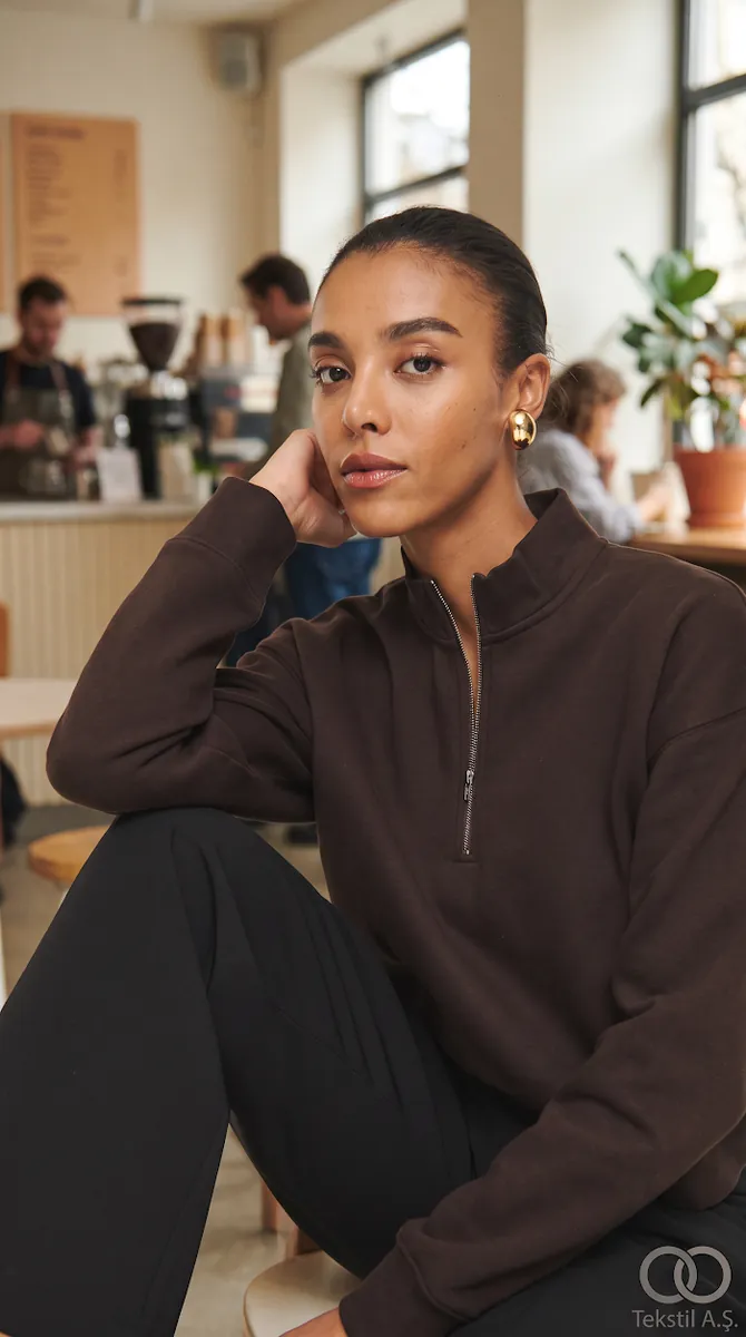 Fermuarlı İki İplik Sweatshirt - Sweatshırt fason üretim