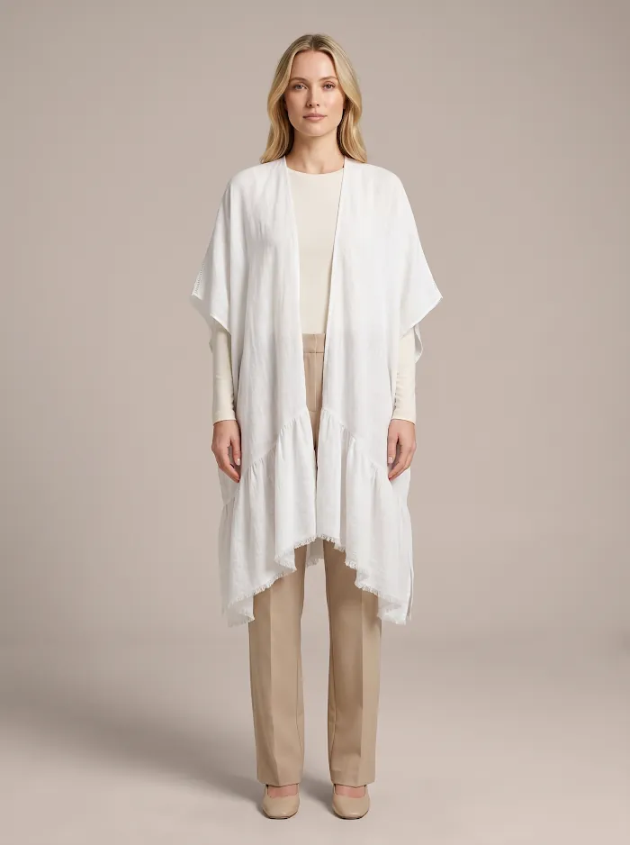 Fırfır Detaylı Pamuk Keten Kimono Krem