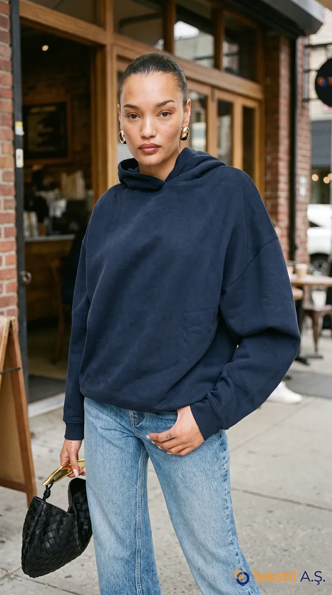 Kapüşonlu Salaş İki İplik Sweatshirt