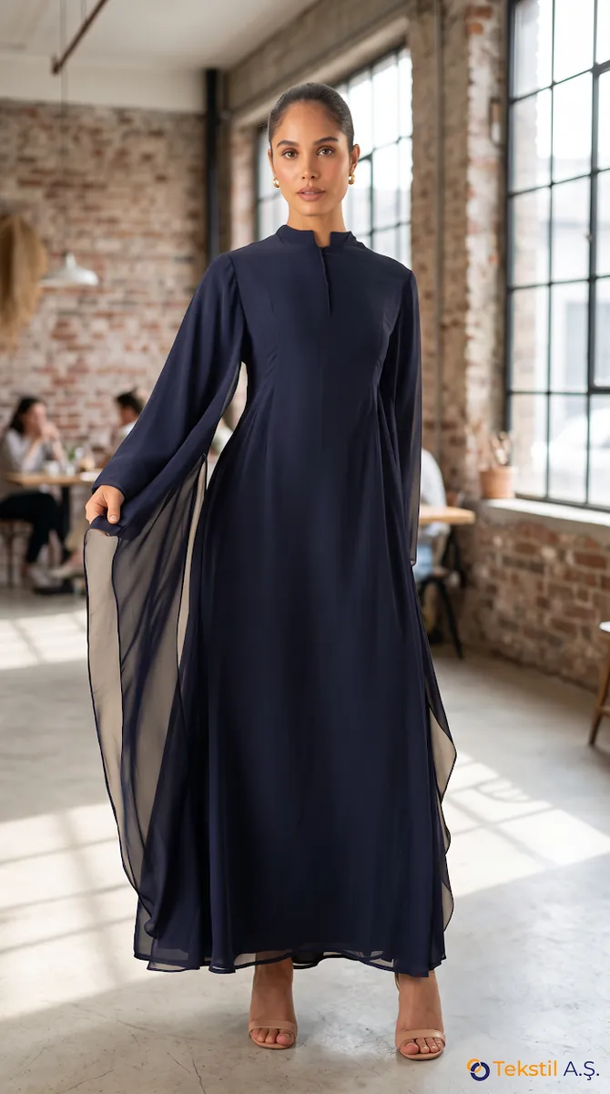 Krep Kaftan Lacivert - Kimono & Panço fason üretim