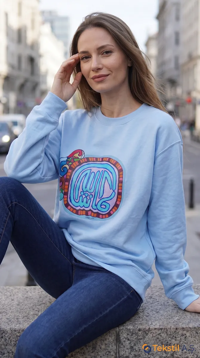 MaşAllah Kaligrafi Baskılı İki İplik Sweatshirt