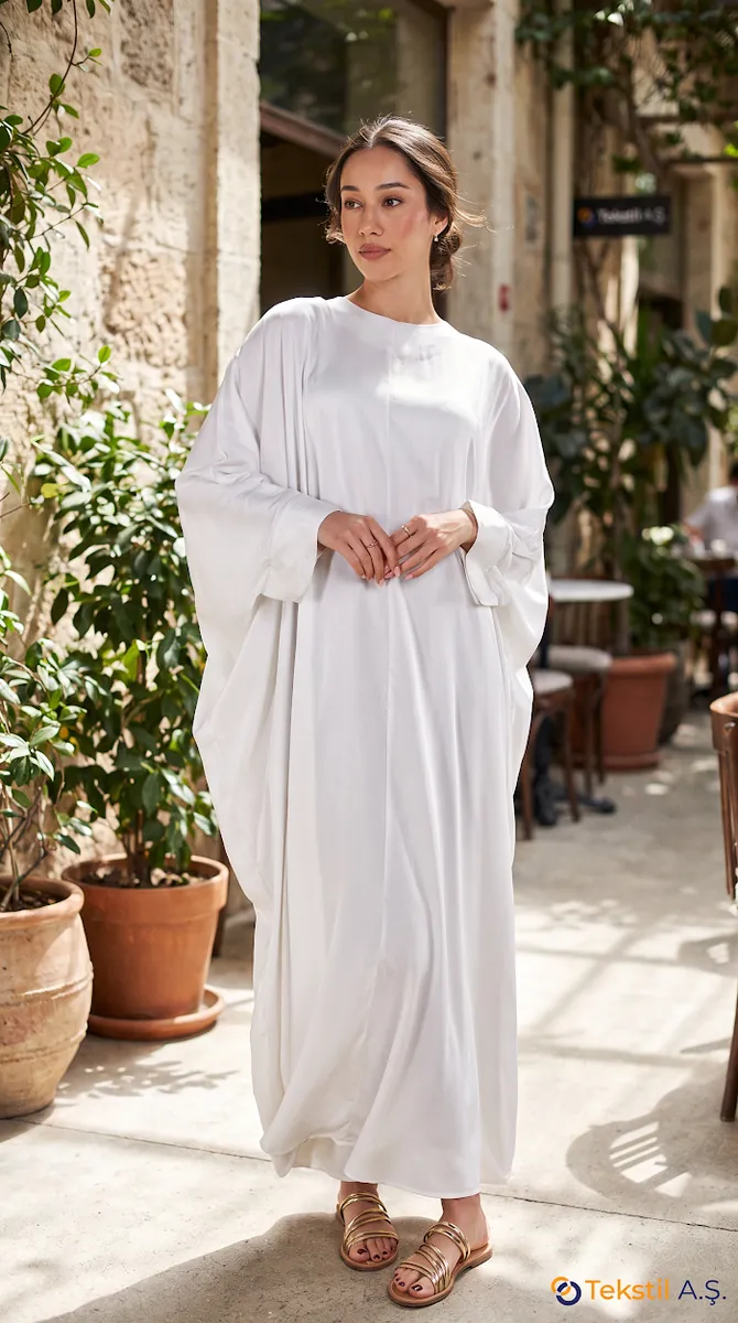 Medine İpeği Ferace Kaftan Beyaz