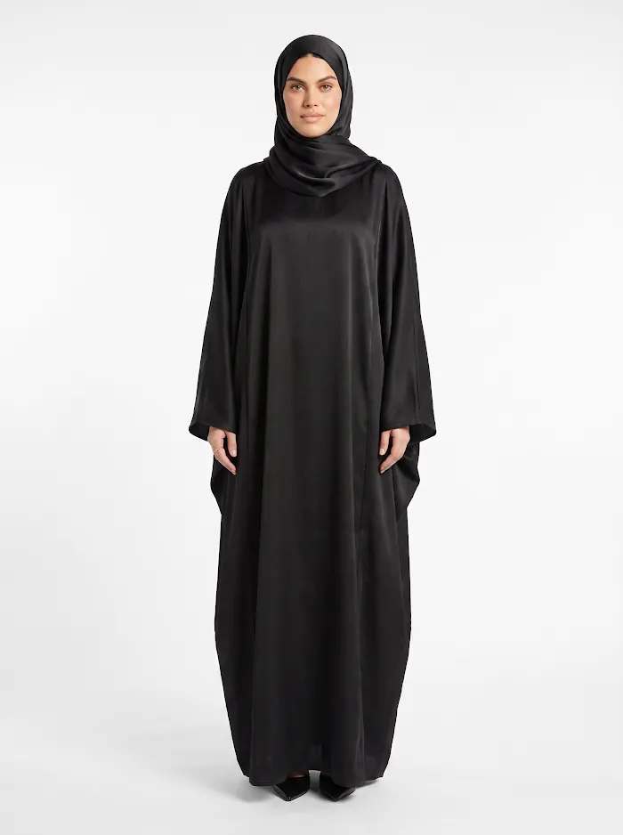 Medine İpeği Saten Kaftan Siyah