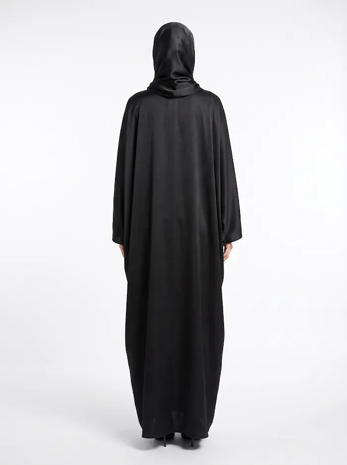 Medine İpeği Saten Kaftan Siyah - Kimono & Panço fason üretim görsel 2