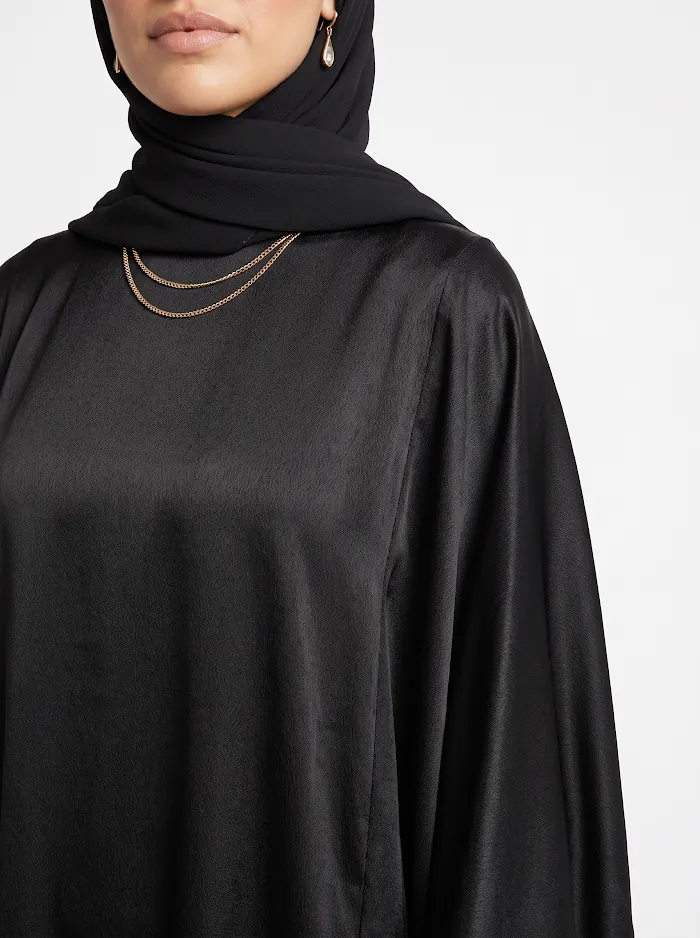 Medine İpeği Saten Kaftan Siyah - Kimono & Panço fason üretim görsel 3
