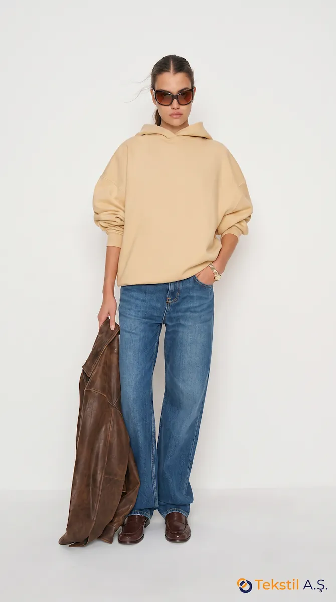 Oversize Kapüşonlu İki İplik Sweatshirt