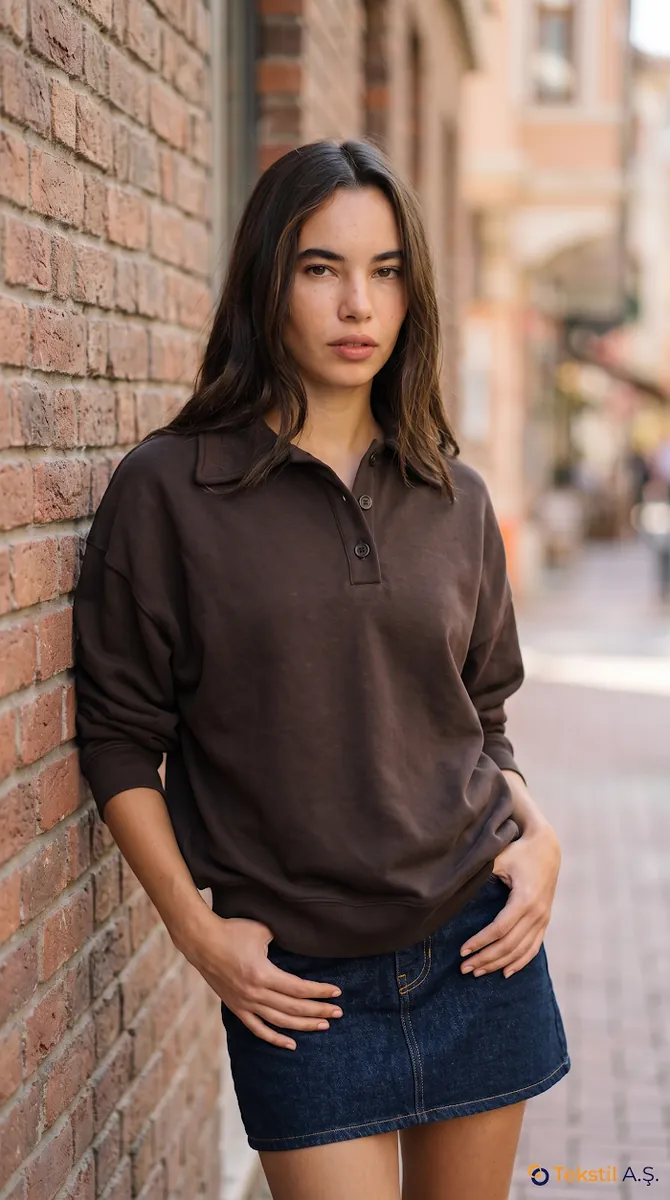 Polo Yaka Klasik İki İplik Sweatshirt