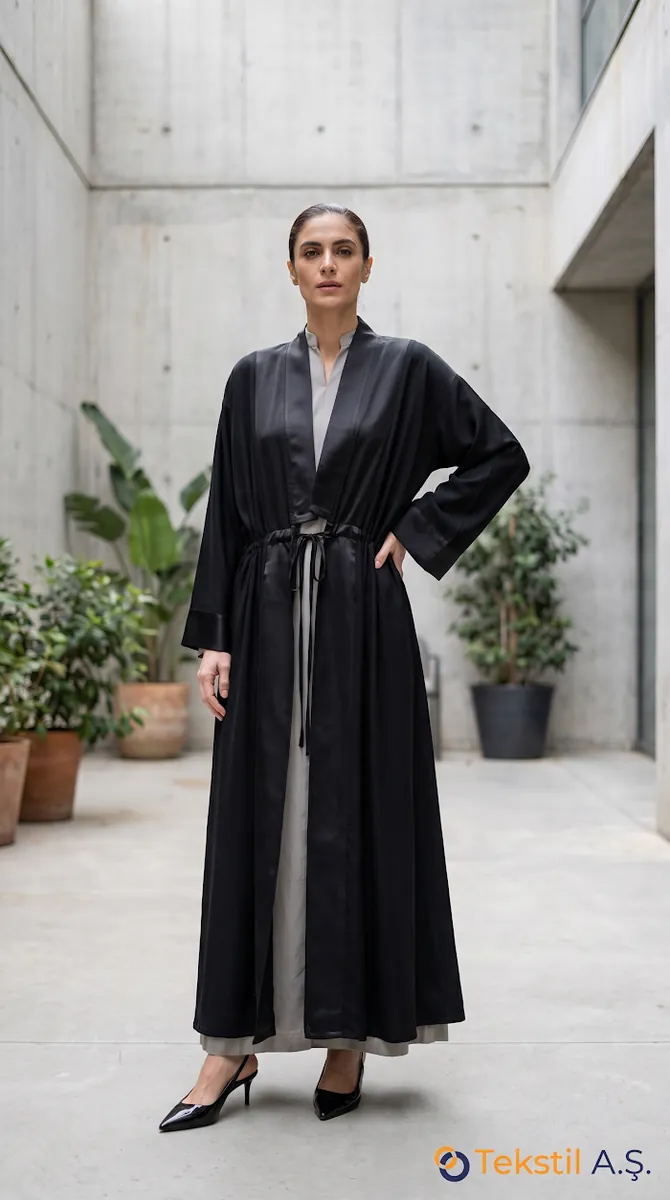 Saten Parçalı Medine İpeği Kimono