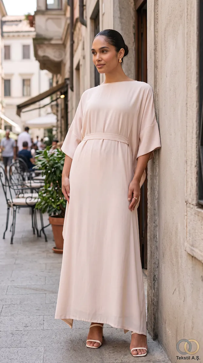 Şifon Kaftan Krem - Kimono & Panço fason üretim