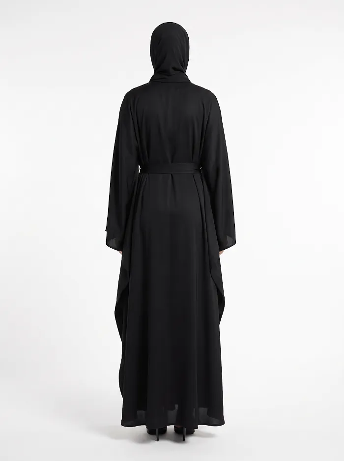 Uçuşan Medine İpeği Kimono Siyah - Kimono & Panço fason üretim görsel 2