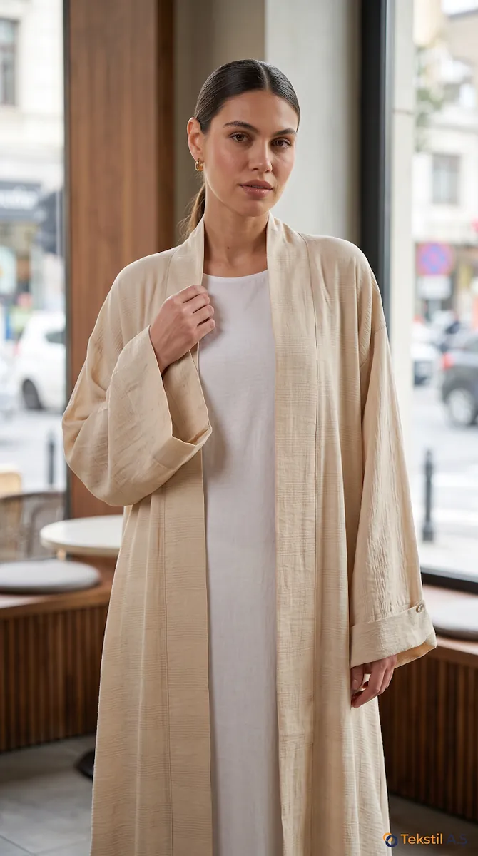 Viskon Kimono Krem - Kimono & Panço fason üretim